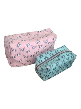 Pink and Mint Kids Zip Pouch Set with Dog Print